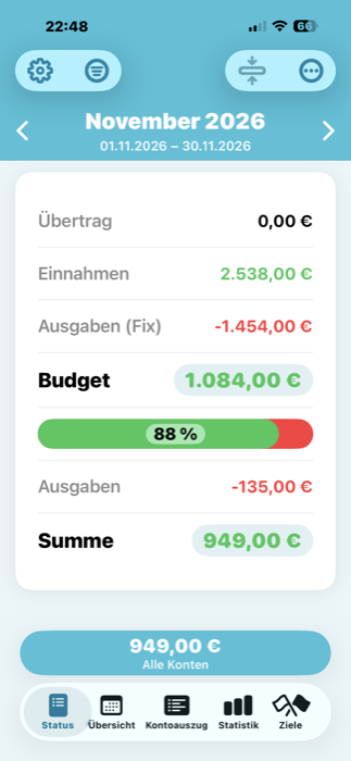 Kontostand-Ansicht von Mein Haushaltsbuch