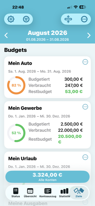 Sparziele und Budgets in Mein Haushaltsbuch