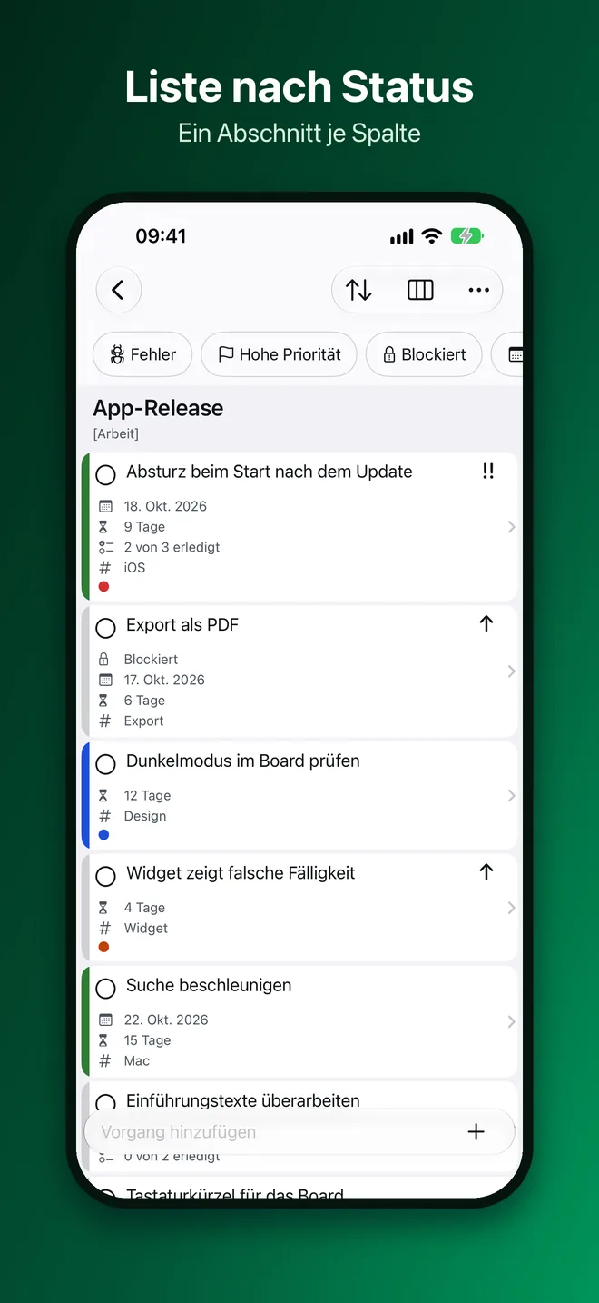 OneTwo Kanban auf dem iPhone, Bild 7 von 10: Liste nach Status