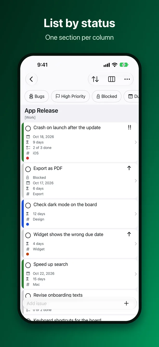 OneTwo Kanban on the iPhone, Image 7 of 10: List by status