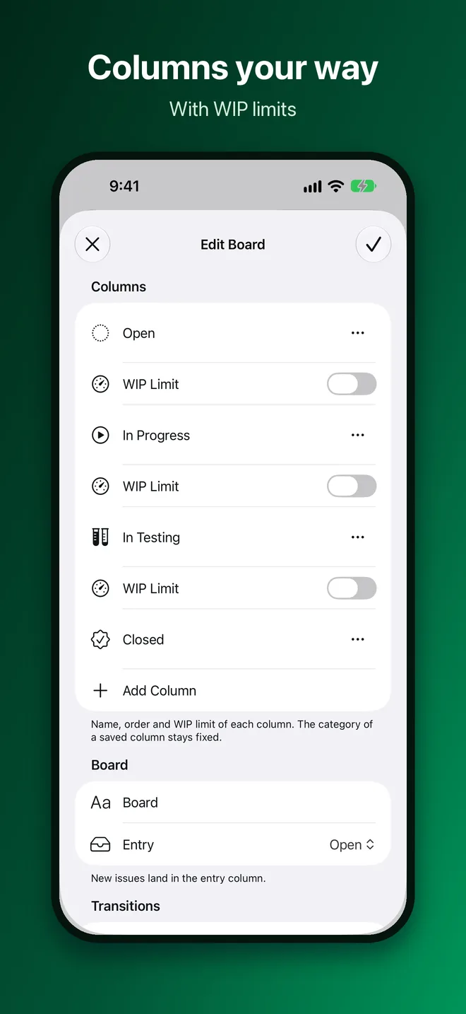 OneTwo Kanban on the iPhone, Image 8 of 10: Columns your way