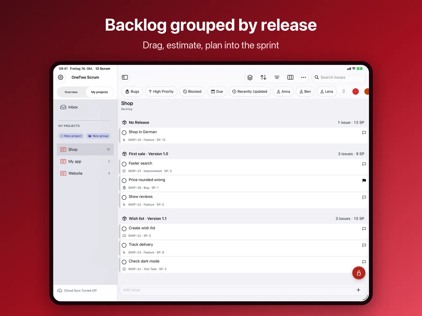 iPad, image 2 of 10: Backlog grouped by release