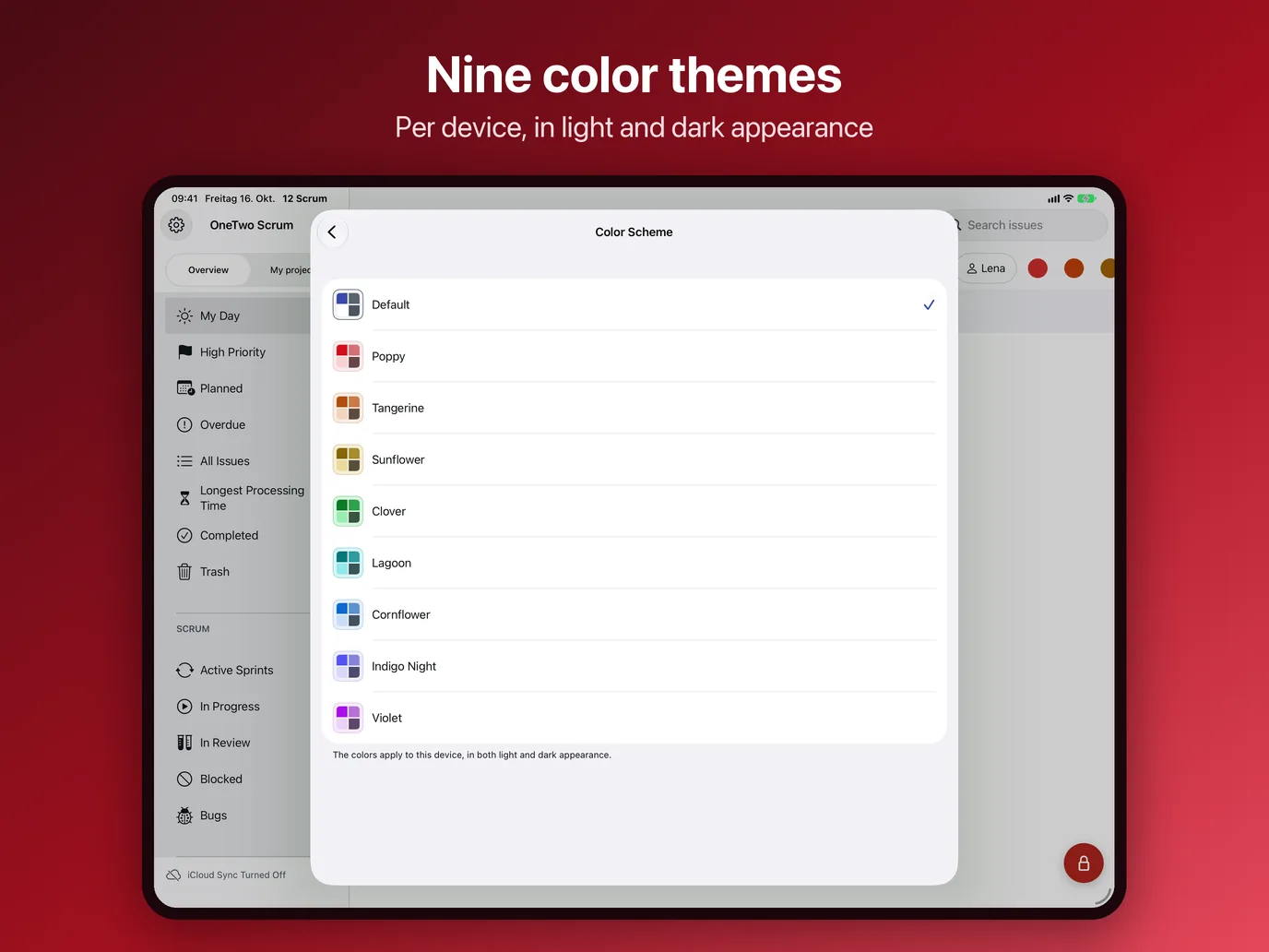 iPad, image 10 of 10: Nine color themes