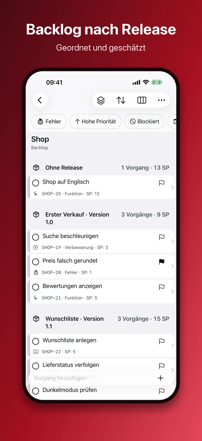 iPhone, Bild 2 von 10: Backlog nach Release geordnet
