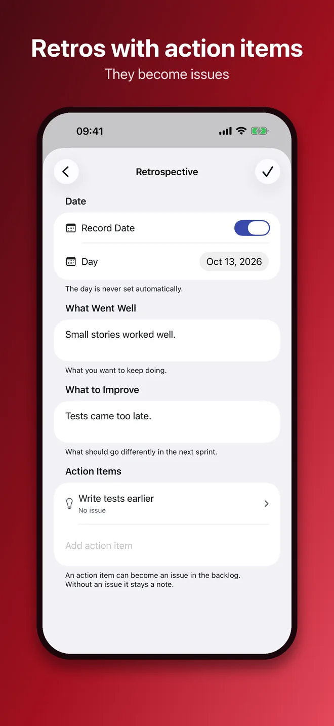 iPhone, image 8 of 10: Retros with action items
