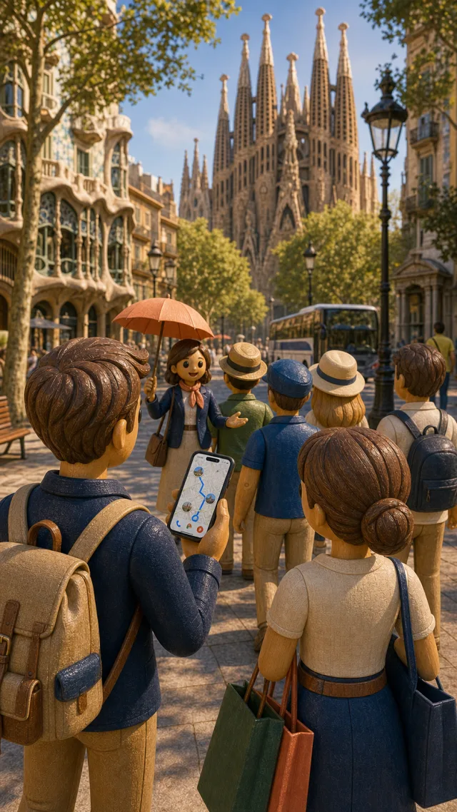 Geführter Landausflug vor der Sagrada Família, die Stationen der Tour sind auf der Karte gespeichert