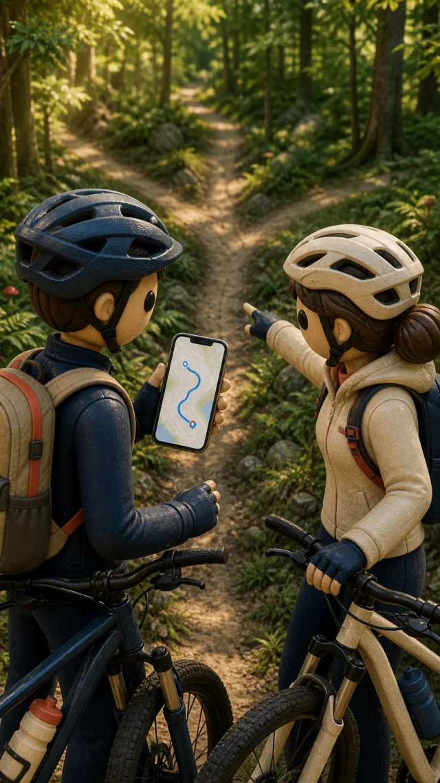 Radtour durch flache Landschaft mit aufgezeichneter Strecke auf dem Smartphone