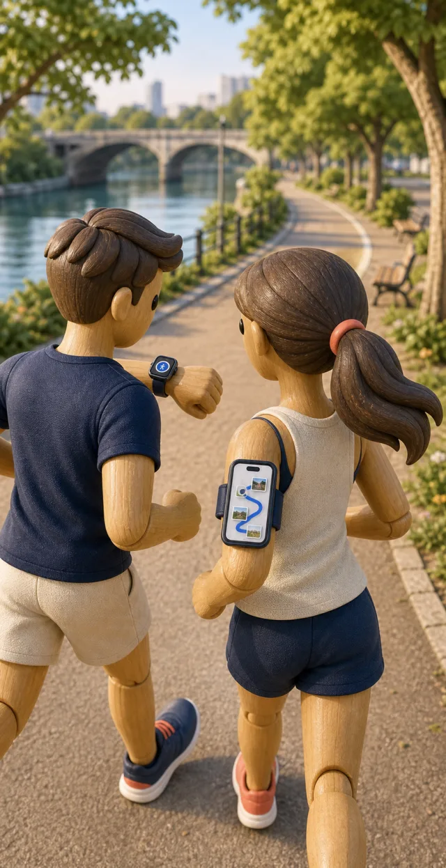 Joggerin unterwegs, die Laufstrecke wird mitgeschnitten